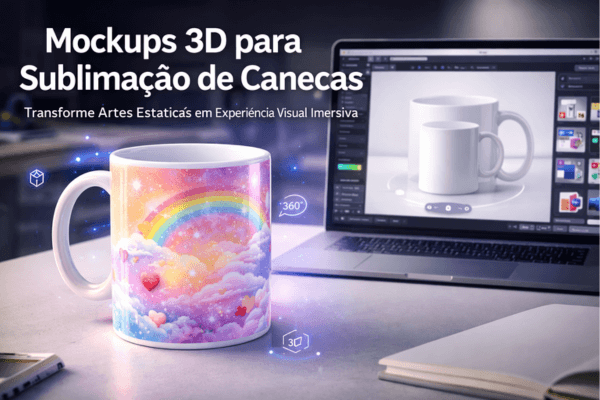 Mockups 3D Caneca com design colorido e alegre para Sublimação de Canecas