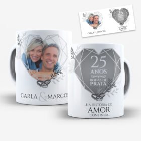 Arte para Caneca Bodas de Prata 25 Anos - Vetor CDR/PDF Editável