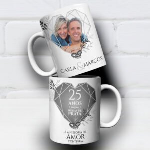 Arte para Caneca Bodas de Prata 25 Anos - Vetor CDR/PDF Editável - Imagem 2